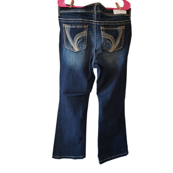 Ariya Jeans Santa Cruz Embroidered Sequins Flare Distressed Blue Denim Sz 16 HOT - Picture 2 of 9